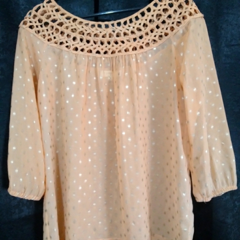 Umgee Sheer Quarter-Sleeve Cream and Gold Blouse